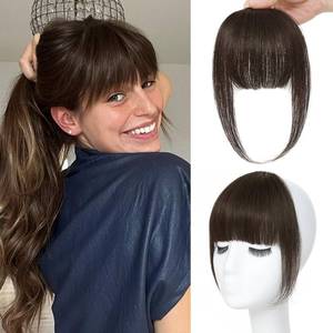lot 8064 image: NAYOO Clip in Bangs Human Hair for Women, Darkest Drown French Bangs