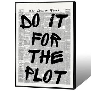 lot 8077 image: Retro Black And White Newspaper Poster do it for the plot Canvas Wall Art Positive Affirming Quote Minimalist Prints Painting For Home Bedroom Dorm Wall Decor 12x16in Unframed