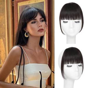 lot 8082 image: Real Human Hair Clip In Bangs Brown Black French Curtain Bangs for Women