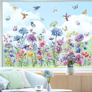 lot 8083 image: decalmile Window Clings Garden Wildflower Purple Flower Windows Decals