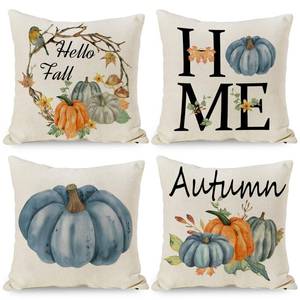 lot 8092 image: ARESD Set of 4 Blue Fall Pillow Covers 18x18, Thanksgiving Throw Pillows Covers, Autumn Blue Pumpkins Decorative Cushion Covers Home Outdoor Sofa Couch Pillow Cases for Fall Decorations