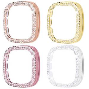 lot 8097 image: Double Diamonds SINGEAR Bling Protector Case Compatible for Fitbit Versa 3 Sense, Shiny Crystal Rhinestone Bumper Frame for Women Smart Watch (4 Pack, ClearRose GoldRose PinkGold)