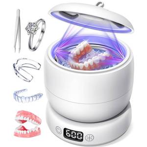 lot 8099 image: Ultrasonic Retainer Cleaner Machine, 42kHz Dental Cleaning Pod for Dentures, Aligners, Mouth Guards, Jewelry - IPX7 Waterproof Durable Removable Base and Top Cover, 3 Timer Settings (White)