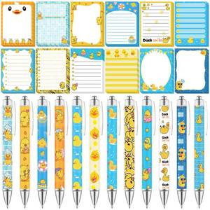 lot 8105 image: Dispowreath 24 Pcs Duck Sticky Notes & Pens Set, Cute Animal Party Favors