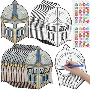 lot 8108 image: 24 Pack Color Your Own Knight Mask Craft Kit DIY Knight Paper Mask for Kid