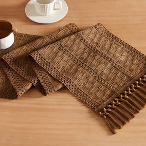 lot 8120 image: ZeeMart Macrame Style Boho Table Runner, 12x36 Inch Caramel