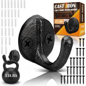 lot 8121 image: Duraaamo 12 Pcs Rustic Cast Iron Coat Hooks 1.6 x 1.1 in Heavy Duty, Black