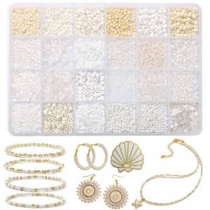 lot 8129 image: White Small Glass Seed Bugle Tube Beads Bulk Bracelet Jewelry Making Set