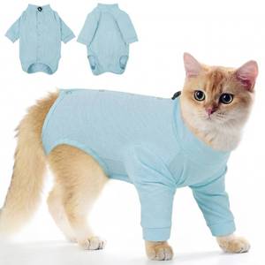 lot 8480 image: PUMYPOREITY Adjustable Cat Recovery Shirt, Front Leg Injury Suit, Stretchable & Comfortable, Anti-Licking Long Sleeve Wound Cover, Prevents Scratching & Biting, Machine Washable, Blue, M
