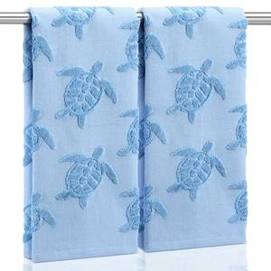 lot 8482 image: Gilprop 2 Pcs Sea Turtle Hand Towels, Ocean Blue