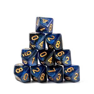 lot 8486 image: Yulizhi 10 Pieces Polyhedral D10 Dice Set, 10 Sided Dice 16mm for RPG MTG DND Table Games (Glitter Blue Black)