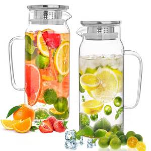 lot 9090 image: Set of 2 Glass Pitcher with Lid, 1800 ml Leak Proof,Glass Water Jugs, BPA-Free,Microwave & Dishwasher Safe Pitcher,Sun & Iced Tea, Sangria,Cold Brew Coffee & More