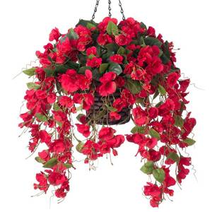 lot 9091 image: Artificial Fake Hanging Hibiscus Flowers Plants Baskets for Outdoor Decor, Faux Silk Hibiscus Long Vines in Planter UV Resistant Realistic Flowers for Outside Porch Patio Home Decoration, Red