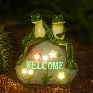 lot 9092 image: Nacome Solar Frog Garden Statue - Succulent & 7 LED Lights, Outdoor Decor