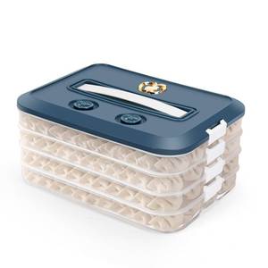 lot 9093 image: OFFKITSLY Food Storage Containers with Lids, Plastic Cookie Storage Containers Airtight, 4-Layer Stackable Food Containers Dumpling Storage Box, Blue