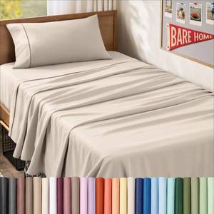 lot 9097 image: Bare Home Twin XL Sheet Set - 1800 Ultra-Soft (Twin XL, Sand)