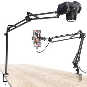 lot 9103 image: Overhead Camera Mount, Desk Camera Mount with Articulating Arm, 5lb Load Capacity, 360° Adjustable Stand for PhoneDSLRWebcam, C-Clamp Tabletop Mount for Video Recording, YouTube, Live Streaming