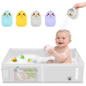 lot 9114 image: Collapsible Baby Bathtub, Foldable Toddler Bath Tub with Chick Pattern Bath Rinse Cup, No Assembly Portable Travel Bathtub for 6M-5Y, Ideal for Shower, Travel Essentials & Baby Registry Gift