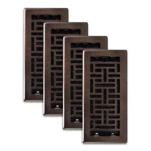 lot 9116 image: Decor Grates (4-Pack) AJH410-RB Oriental Floor Register, 4x10 Inches, Rubbed Bronze Finish