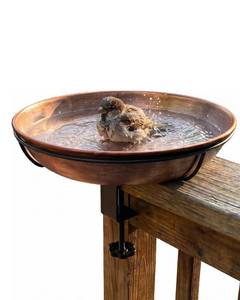 lot 9120 image: OUISJYER Deck Mounted Bird Bath with Adjustable Clamp, Removable Metal Bowl