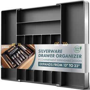 lot 9132 image: Silverware Drawer Organizer, 9 Slots Expandable Kitchen Drawer Organizer