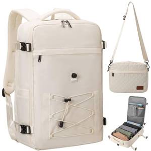 lot 9134 image: Evmyo 40L Waterproof Travel Backpack for Men & Women, Airline Approved Carry on Laptop Backpack, 17.3 Inch, with Detachable Crossbody Bag,Beige