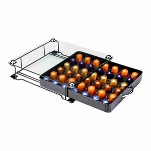 lot 9138 image: ZCDCP Coffee Pod Holder, Crystal Tempered Glass Nepresso Original Pod Drawer, Black Nespresso Originaline Pod Storage Organizer, 42 Pods