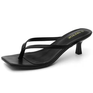 lot 9141 image: SKETOE Kitten Heels for Women Square Toe Sandals Flip Flop Heels Thong Sandals Comfortable Summer 2 Inch Heels Sandals Black