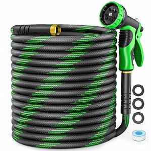 lot 9148 image: Non-Expandable Garden Hose 50 FT, Heavy-Duty & Flexible Water Hose with 10-Function Nozzle, Kink-Free & Leak-Proof Design, Ultra Lightweight Portable Yard Hose for Lawn, Car, Outdoor Use