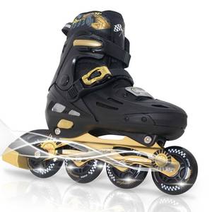 lot 9157 image: MammyGol Inline Skates for Boys and Girls Youth, 4 Size Adjustable Roller Skates with PU Flashing Wheels, Aggressive Inline Skates High Performance for Kids Age 6-12, Gold Black