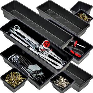 lot 9159 image: ONREVA Tool Box Organizer Tray Divider Set, Extra Large Toolbox Trays, Tool Box Organizers and Storage Kit, Rolling Tool Chest Drawer Bins, Hardware Screwdrivers Pliers Organization, 6pcs