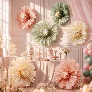 lot 9169 image: Giegxin 6 Pcs 31.5, 24 Pink Sage Green Giant Boho Paper Flowers for Wall
