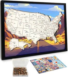 lot 10111 image: flinelife Cork Push Pin Usa Travel Map With Major Cities, Medium Size, 13x11, Map of United States, Perfect For Couples and Families Gift