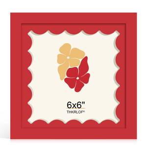 lot 10117 image: THKRLOF 6x6 Picture Frame with Wavy Mat, Wooden Real Glass 6 x 6 Photo Frame for Tabletop and Wall Hanging, Red, 1 Pack