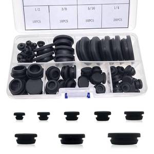 lot 10125 image: 80PCS Silicone Hole Plugs Kit - 7 Sizes (14 516 38 12 316 34 1) - Snap Locking Round Hole Plugs Grommets for Automotive Hole Caps Drain Plugs Bottle Stoppers, Furniture etc. (Black)