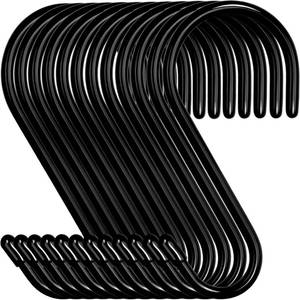 lot 10134 image: 12 Pack 4-12 Inch S Hooks, Large Vinyl Coated Closet Hooks Non Slip Heavy Duty for Hanging, Steel Metal Black Rubber Coated for Jeans Plants Clothes Pot Pan Cups Towel