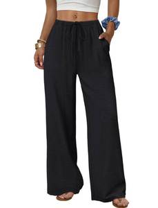 lot 10135 image: Sampeel Womens Pants Wide Leg Dressy Black Linen Pants Palazzo Summer Outfits Fahion Beach Vacation Clothes Business Casual Outfits Travel Airport 2026 Trousers S
