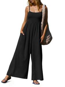 lot 10137 image: Fisoew Womens Summer Jumpsuits One Piece Casual Loose Overalls Spaghetti Strap Wide Leg Rompers with Pockets Workout Outfits, Size M