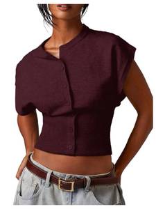 lot 10144 image: SHENHE Womens Cap Sleeve Button Up Sweater Sleeveless Knit Vest Crop Top