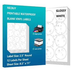 lot 10148 image: 2.5 inch Printable Round Labels Glossy White Circle Labels Sticker 240 pcs Waterproof Vinyl Sticker Labels for Inkjet or Laser Printer