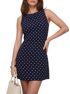 lot 10158 image: IOYWP Womens Sleeveless Polka Dot Dress - Backless Design, Vintage Summer Casual and Party Mini Dresses Black Polka dot Small