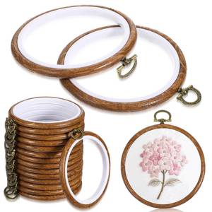 lot 10160 image: Oqqlin 15 Pcs Small Embroidery Hoop, 3.6 Inch Imitation Wood Embroidery Frame Round Rubber Cross Stitch Hoop Mini Decorative Hoops Ring for Displaying, Sewing, DIY Craft, Hanging Ornaments