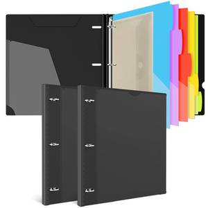 lot 10169 image: INFUN 1 Inch Telescoping Project Organizer Binder-2PCS,13 Pocket, Customizable Front Cover, 5 Colors Pocket Divider and Plastic Binder Pocket��225 Sheet Capacity-Black