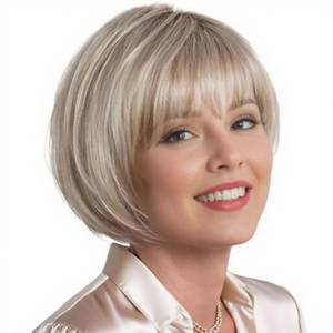 lot 10198 image: TISHINING Ombre Blonde Short Bob Wigs for White Women 10 Inch Chin Length Heat Synthetic Wig with Bangs Natural Layered Straight Wigs for Daily Party Wear