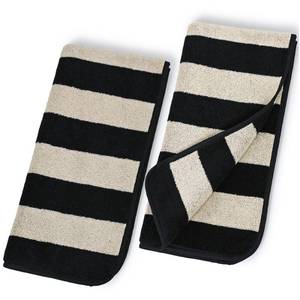 lot 10205 image: 2-Piece Hand Towels for Bathroom Kitchen Decor - Black & Cream Stripe