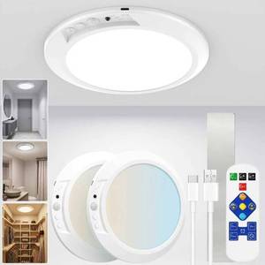 lot 10209 image: Rechargeable Motion Sensor Ceiling Light, Wireless LED Battery Operated Ceiling Lamp with Remote, 3CCT Color Changing Dimmable Flush Mount Light for Closet, Pantry, Hallway and Stairway, 2 Pack