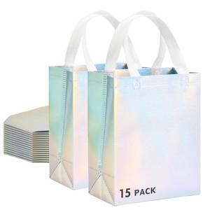 lot 10231 image: RACETOP 15Pcs Holographic Reusable Gift Bags with Handles, 8x4x10 Inch