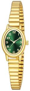 lot 10240 image: ADSBIAOYE Small Gold Watches for Women Arabic Numerals Easy to Read Ladies Analog Watch with Stainless Steel Expansion Band Water Resistant (Gold-Green, 6.7in-7.49in)