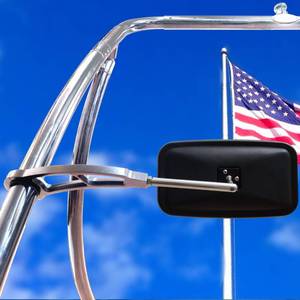 lot 11635 image: Boat Rear View Mirror Chrome for Wake Towers �� Tournament Size 7x13 Convex, Anti��Vibration Chrome Clamp, Universal Fit for Pontoon, Ski Boat & Tubing