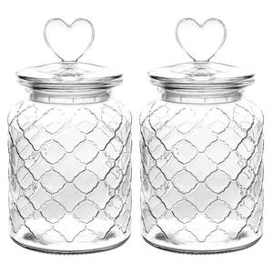 lot 11642 image: WHJY Set of 2 32oz Airtight Glass Jars Decorative Jars, Jar of Hearts Cute Cookie Jar Decorative Jars with Lids Candy Jars for Candy Buffet Heart Shaped Lid - Grid Textured